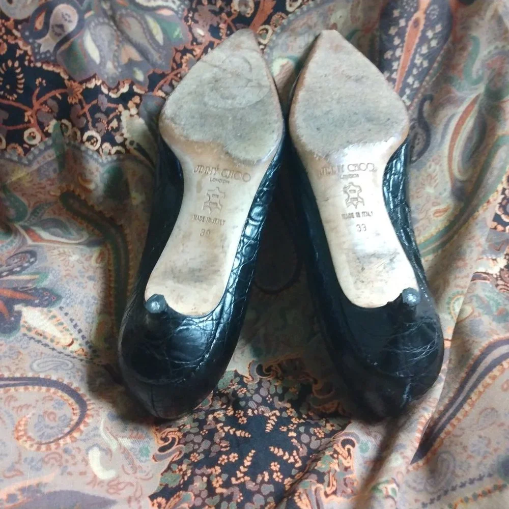 ❤️JIMMY CHOO Black Crocodile Pointy Toe Kitten Heel Shoes 39 9 - Picture 7 of 9